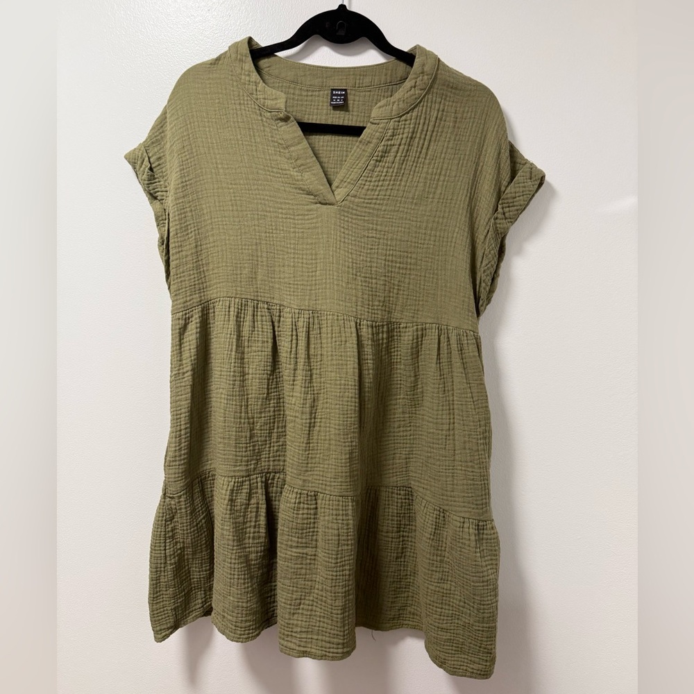 SHEIN Green Cap Sleeve Tunic Dress // Size Medium